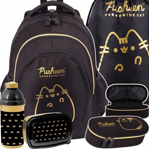 Ruksak za školu s više odjeljaka Pusheen St. Majewski crna, Nijanse žute i zlatne 23 l + 4 dodatna proizvoda