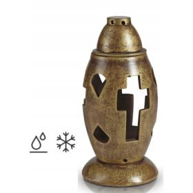   Zlatni keramički grobni znicz za pokojne, 28 cm, otporan na mraz i vodu, ručno izrađen od visokokvalitetne glazirane keramike. Stabilna podloga osigurava sigurno postavljanje na grobu. Zlatni nakapani