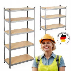   Metalna skladišna polica s 5 ploča, crne boje, dimenzija 180x90x40cm, nosivosti do 875kg. Idealna za ured, podrum, praonicu ili skladište. Regal je galvaniziran, s pločama od HDF-a, s 5 ploča i 5 nosa