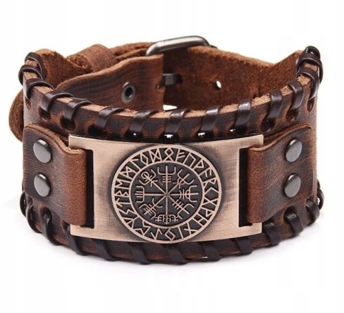 Vikinzi SMEĐA kožna NARUKVICA sa simbolom VEGVISIR