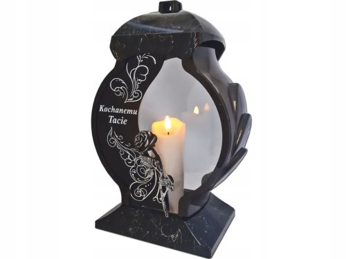 TATA SVIJEĆA LAMPION ZA GROBOVE CRNOG MARMORA + LED SVIJEĆA