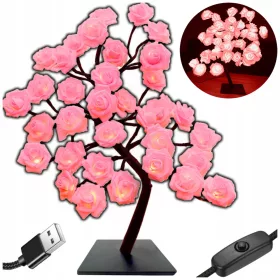   Drvo noćna lampa s 48 ružičastih cvjetova za spavaću sobu, LED USB lampa
