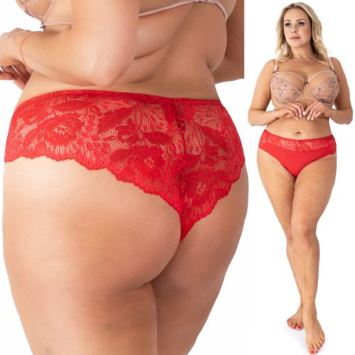 Stringi od punog čipke s visokim strukom PLUS SIZE fenomen crvene 42/44