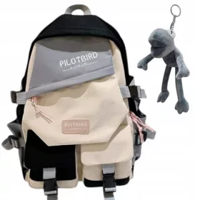   Školski Ruksak za Djevojčice s Brelokom Žabicom u Krem Boji