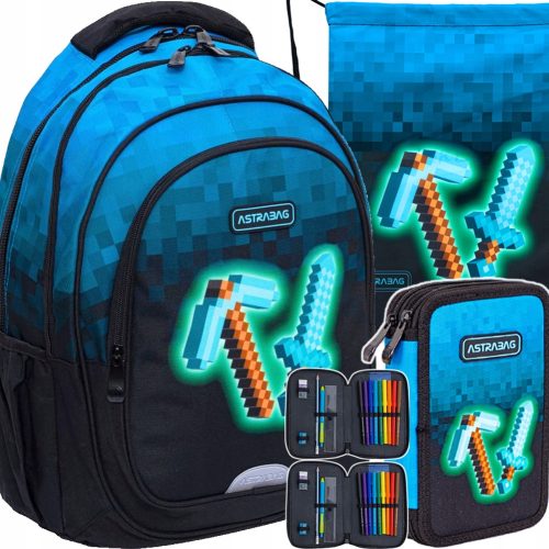 Astrabag Plavi Piksel ruksak za školu s dvije pretince i modernim dizajnom