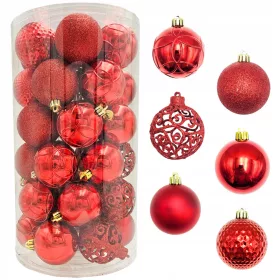    BOŽIĆNE KUGLICE SET CRVENE UKRAŠENE 6 MIX UZORAKA 36kom 6cm