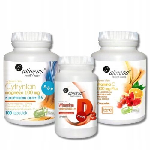 Set Dodataka: Aliness Vitamin C 1000, Vitamin D3 4000 IU, Citrat Magnezija s Kalijem i Vitaminom D3
