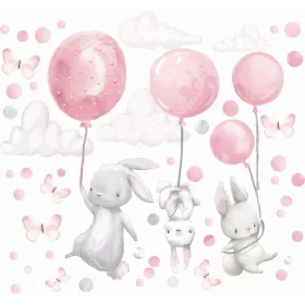 Naljepnice za zid PASTELNI ZECOVI I ROZE BALONI ZA DJECU