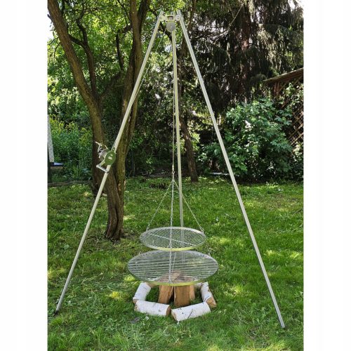  Roštilj tronožac od nehrđajućeg čelika 225cm 2 rešetke 70 i 50cm + PREMIUM INOX kolut