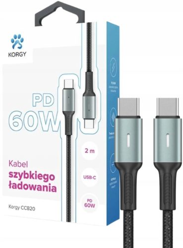 Korgy CCB20 USB-C - USB-C 2m Najlonski Pleteni Kabel za Brzo Punjenje