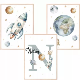   Zbirka 3 personalizirana A3 postera Svemirske planete s imenom djeteta