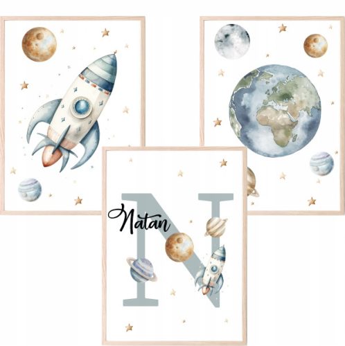 Zbirka 3 personalizirana A3 postera Svemirske planete s imenom djeteta