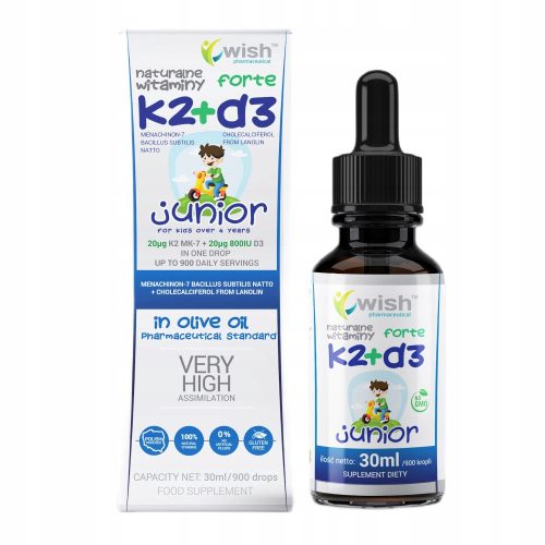 WISH Prirodni Vitamin K2 MK-7 + D3 Forte u Tekućini za Djecu 30 ml
