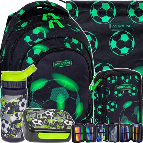 Ranac za školu AstraBag s više odjeljaka, crne boje sa nijansama zelene, volumena 20 l + 4 dodatna proizvoda