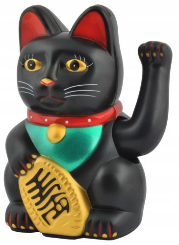  Japanese Cat Maneki-Neko Chinese Cat of Happiness 21 cm CRNI crni mačak VEL