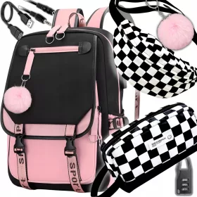   Sveobuhvatan školski ruksak 7u1 s USB portom i modnom torbicom