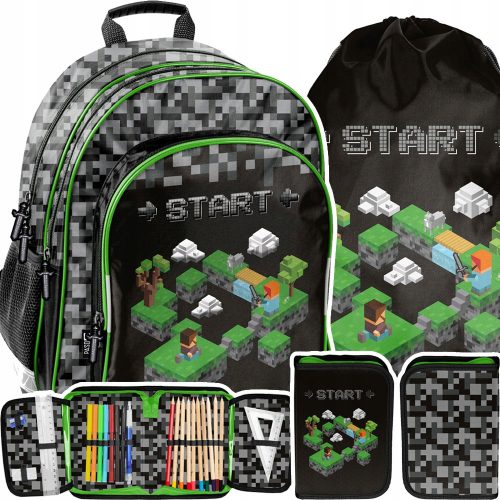 Minecraft školski ruksak s više odjeljaka Paso crni, Nijanse sive i srebrne, Nijanse zelene, Raznobojno 18 l + 6 ostalih proizvoda