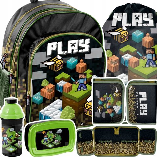 kolski ruksak za dječaka Pixel Play | Pernica | Torba | Boca za vodu