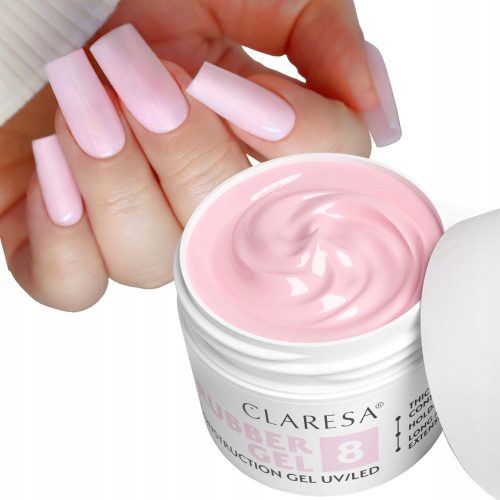 CLARESA RUBBER GEL 8 - Gel za izgradnju guste s thixotropym, mliječno roza 90 g