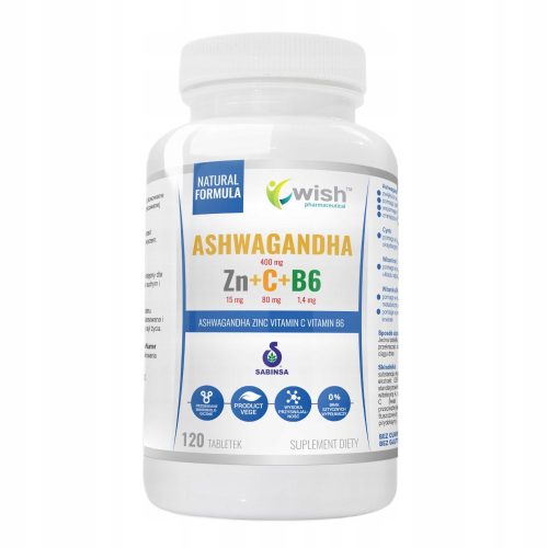 WISH Ashwagandha + Cink + Vitamin C + B6 za mentalno i fizičko zdravlje, 120 kapsula