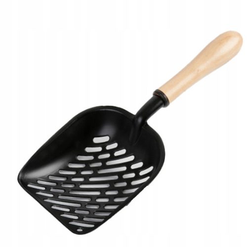 Metalna lopatica za mačji pijesak s drvenom drškom, crna, dimenzija 14*22cm