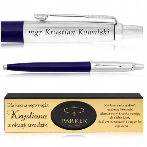 Tradicionalna plava Parker kemijska olovka s elegantnom kutijom i gravurom