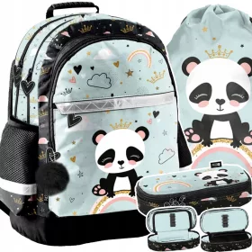   Ruksak za školu s više odjeljaka Panda - Set s pernicom i torbom