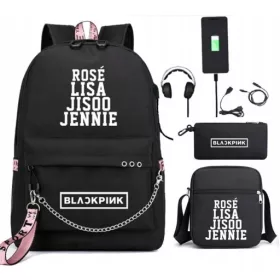 BLACKPINK LISA ROSE JISOO Školski Ruksak s USB Setom