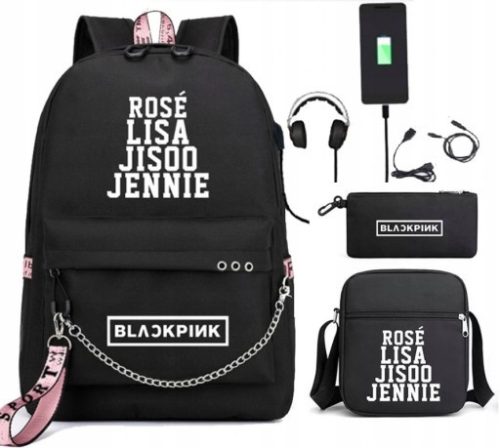 BLACKPINK LISA ROSE JISOO Školski Ruksak s USB Setom
