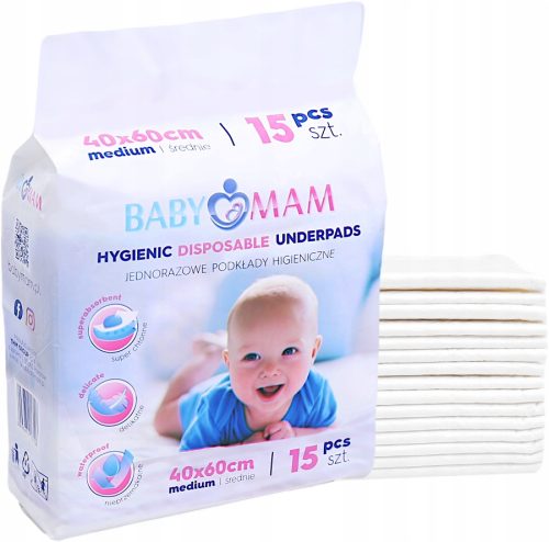  BABYMAM PODLOGA ZA JEDNOKRATNU UPOTREBU 40x60 cm HIGIJENSKA PODLOGA ZA PREVLAČENJE CHANGER 15 kom.