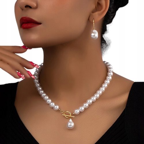 Elegantni Set Bisernog Nakita s Naušnicama u Zlatno-Bijeloj Retro Kombinaciji