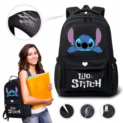Lilo i Stitch školski ruksak s više odjeljaka za izlete, crni