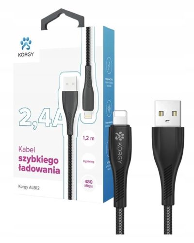 Korgy ALB12 USB-A - Lightning kabel 1,2m crna najlonska pletenica
