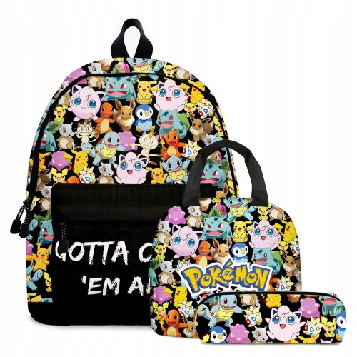 Pokemon školski ruksak s više odjeljaka, crni, nijanse plave, ružičaste, žute i zlatne