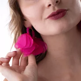   Boho KWIAT naušnice s perlama, latice u obliku kruga fuksije