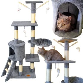   PETSTORY sivi veliki grebalica za mačke 6 razina HAMAK STUPAC sisal 145 cm