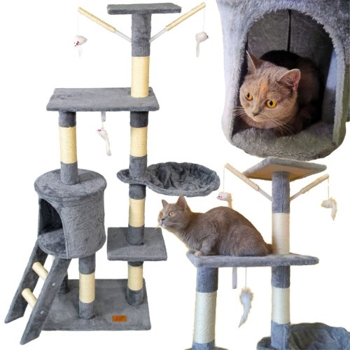 PETSTORY sivi veliki grebalica za mačke 6 razina HAMAK STUPAC sisal 145 cm