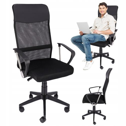 Luksuzna crna okretna radna stolica s udobnim ergonomskim dizajnom