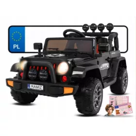    Terenski automobil s punim radnim vremenom 4WD za djecu crni + pogon 4x4 + daljinski upravljač + audio L