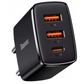  Baseus Compact Ultra Brzi Punjač 2U+C USB-C / 2x USB-A 30W PD QC3.0 Crni