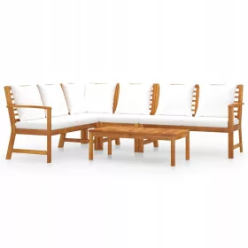   Garden set od 5 dijelova od akacijevog drva, s kremastim jastucima