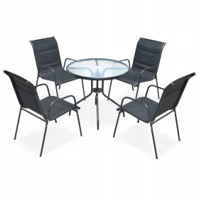 Elegantni crni vrtni set sa stolom i 4 stolice, 80x71 cm
