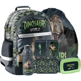   DINO ROAR Školski ruksak za dječaka s dinosaurem + set od 5 proizvoda