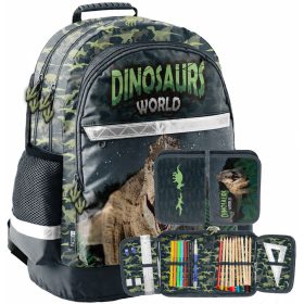   Školski ruksak za dječake 1.-4. razreda, Dizajn Dinosaur - Paso, zeleni
