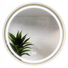   Okruglo ogledalo u zlatnom okviru LED 3u1 tri boje sa grijaćom podlogom 80cm