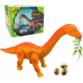   Dinosaurus na baterije s zvukom, diplodokus hoda i polaže jaja