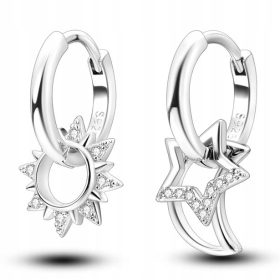 Srebrne naušnice s motivima mjeseca, sunca i zvijezda