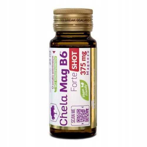 OLIMP Chela-Mag B6 Forte Shot s okusom trešnje, tekući dodatak prehrani za potporu zdravlju mišića i živčanog sustava. Ova formula sadrži magnezij i vitamin B6 koji podržavaju normalnu funkciju mišića