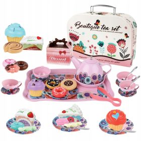   VELIKI SET ZA ČAJ SA CVIJEĆEM, VRČ, PLADNJAK, ŠALICE, SLATKIŠI, GRIJAC