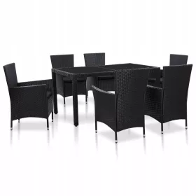   Elegantni set vrtnog namještaja od poliratana, crni, 7-dijelni